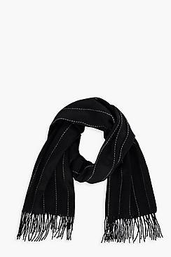 Boohoo Mono Stripe Fringe Heavy Weight Scarf