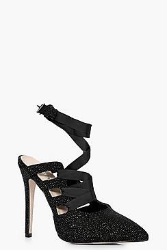 Boohoo Lottie Textured Wrap Up Court Stiletto