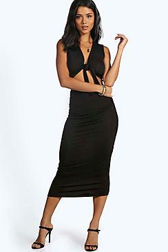 Boohoo Kallie Plaited Side Jersey Midi Skirt