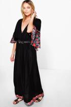 Boohoo Maryam Floral Cape Detail Maxi Dress Black
