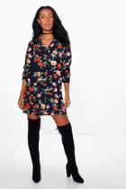Boohoo Keely Floral Print Shirt Dress Black