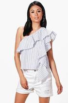 Boohoo Felicity One Shoulder Stripe Ruffle Top