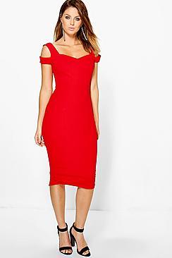 Boohoo Camilla Bardot Strap Cut Out Midi Dress