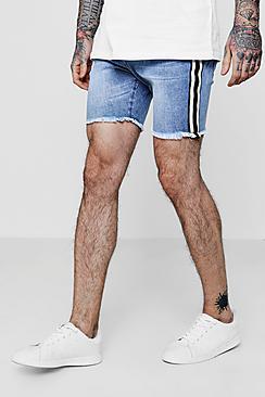 Boohoo Skinny Fit Denim Shorts With Side Taping