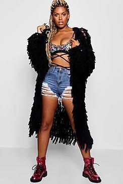Boohoo Lottie Longline Shaggy Knitted Cardigan