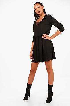 Boohoo Lindsay Lace Insert Skater Dress