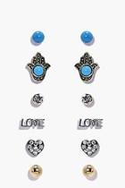 Boohoo Phillipa Hamsa & Love Stud Earring Set