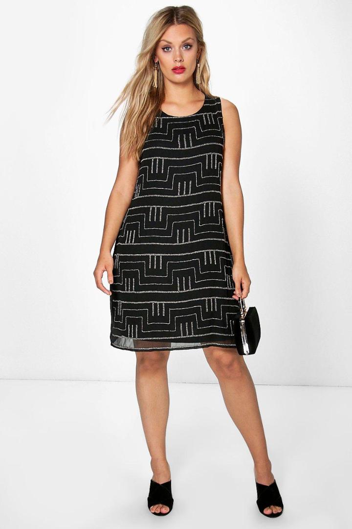 Boohoo Plus Maria Sequin Shift Dress Black