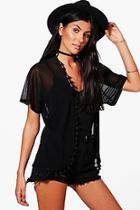 Boohoo Maria Tassel Trim Mesh Kimono