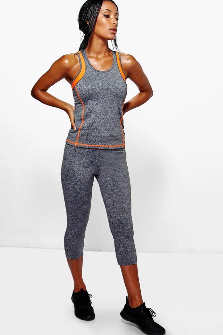Boohoo Lacey Performance Contrast Band Capri Leggings Grey