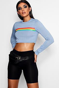 Boohoo Rainbow Stripe Knitted Crop