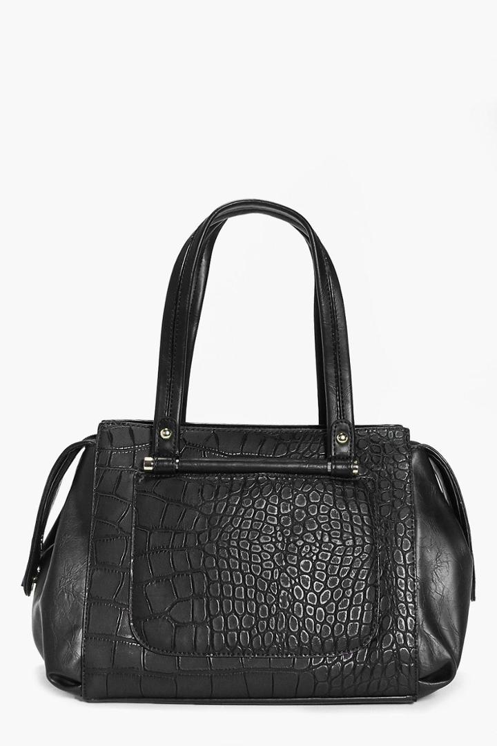 Boohoo Brooke Mock Croc Day Bag Black