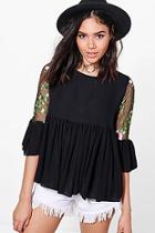 Boohoo Eva Embroidered Mesh Woven Top