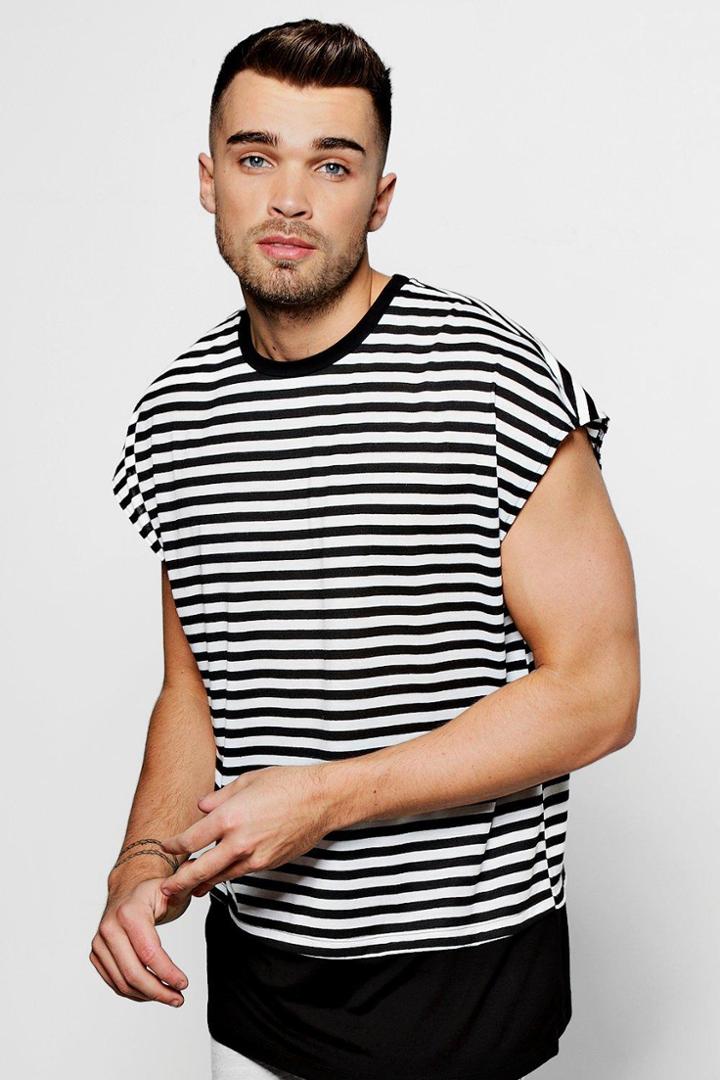 Boohoo Longline Faux Layer Striped Sleeveless Tank Top White