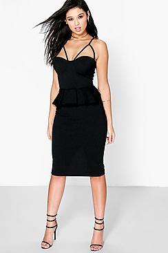 Boohoo Gwyneth Strappy Bodice Peplum Dress