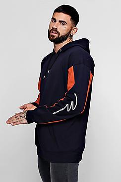 Boohoo Oversized Contrast Sleeve Print Hoodie