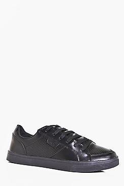 Boohoo Pu Lace Up Trainers With Perforated Panels