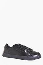 Boohoo Pu Lace Up Trainers With Perforated Panels