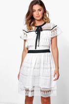 Boohoo Boutique Elle All Over Lace Frill Detail Dress White