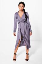 Boohoo Willow Wrap Tie Duster & Shorts Co-ord Smoke