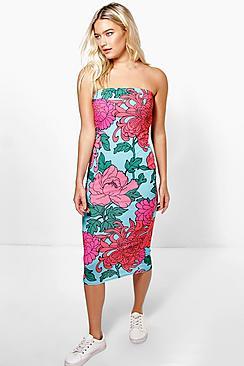 Boohoo Caroline Printed Boob Tube Dress