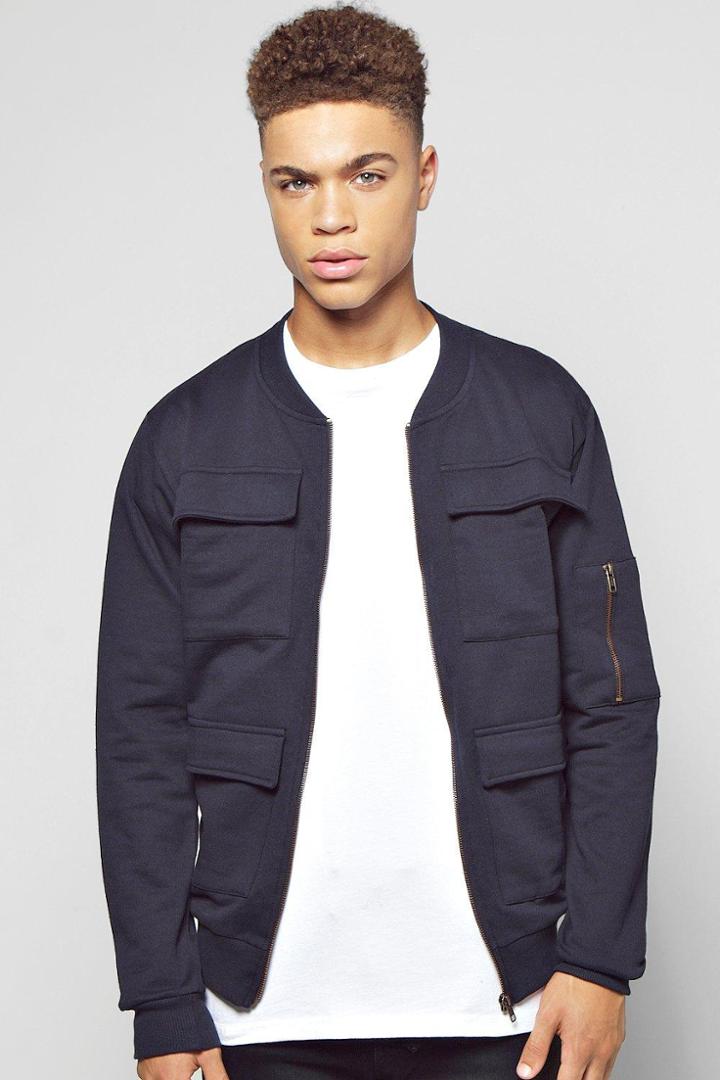 Boohoo Ma1 Utility Jersey Bomber Navy