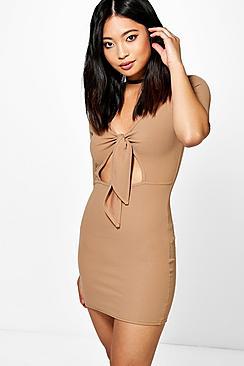 Boohoo Petite Ellie Tie Front Cut Out Dress