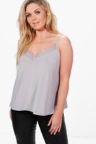 Boohoo Plus Caitlin Slinky Lace Trim Cami Top Grey