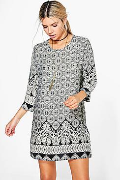 Boohoo Karen Paisley Border Print Shift Dress