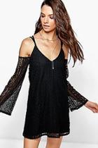 Boohoo Yumiko All Over Lace Cold Shoulder Swing Dress