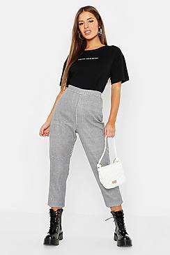Boohoo Petite Gingham Tapered Trousers