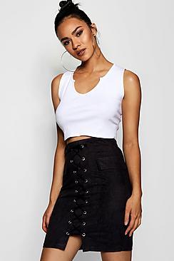 Boohoo Jayde Lace Up Suedette Skirt