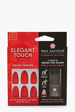 Boohoo Elegant Touch Bright Crimson False Nails & Glue