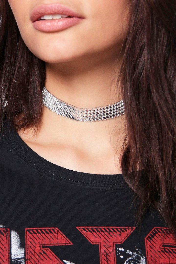 Boohoo Georgina Diamante Tile Choker Silver