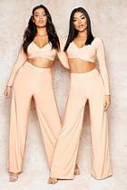 Boohoo Double Layer Ruched Top & Wide Leg Trouser Co-ord