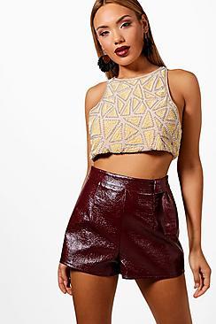 Boohoo Embellished Stud & Sequin Lace Up Crop