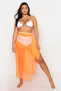 Boohoo Plus Neon Mesh Beach Skirt