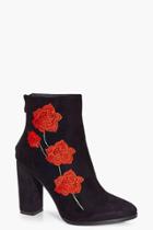 Boohoo Bella Floral Stitch Block Heel Boot Black