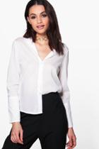 Boohoo Lacey Wide Cuff Tailored Shirt Cream