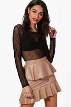 Boohoo Orla Leather Look Ruffle Detail Mini Skirt
