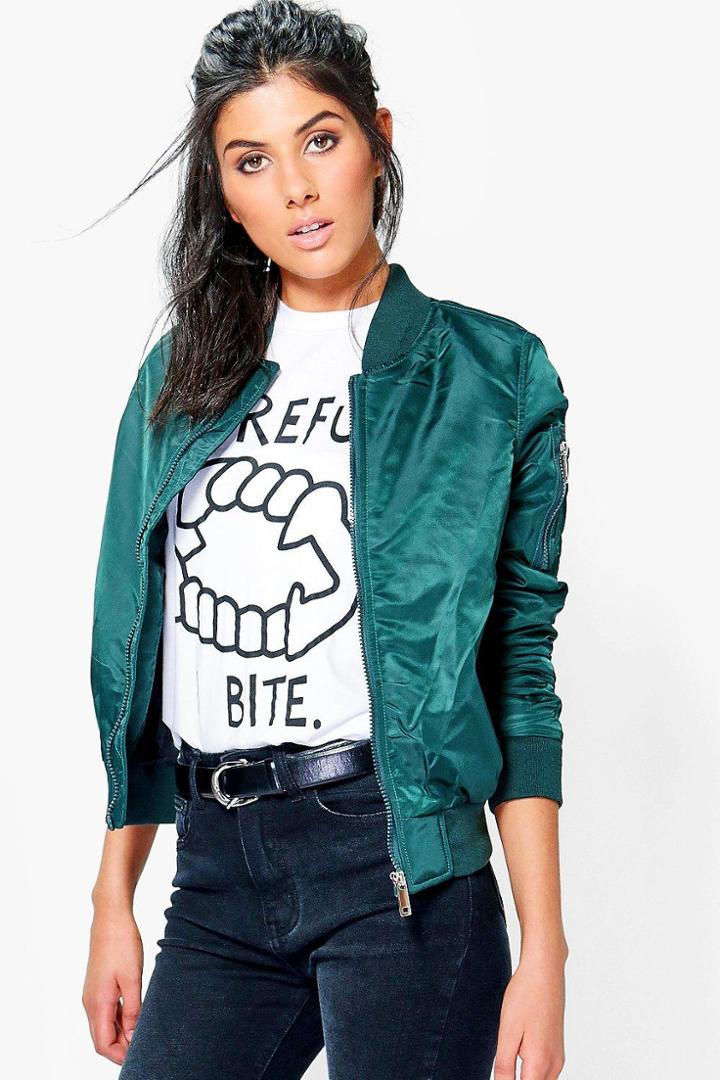 Boohoo Harriet Bomber With Contrast Lining Teal