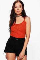 Boohoo Sadie Crochet Detail Rib Tank Top Orange