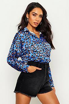 Boohoo Satin Print Oversized Shirt