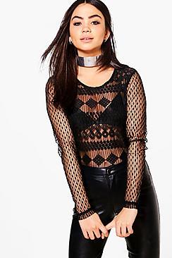 Boohoo Mari Lace Trim Blouse