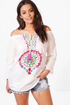 Boohoo Plus Anna Bright Embroidered Smock Top White