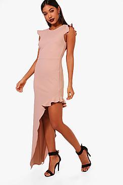 Boohoo Frill High Split Maxi Dress