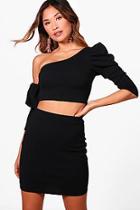 Boohoo One Shoulder Crop And Skirt Set