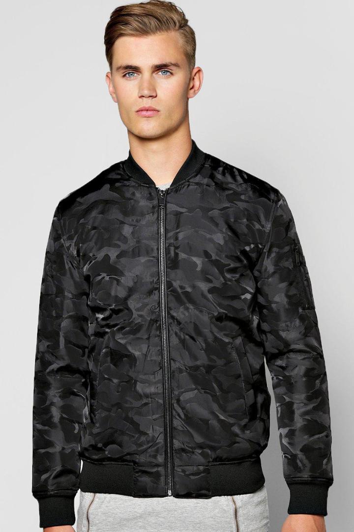 Boohoo Camo Jacquard Ma1 Bomber Jacket Black