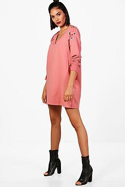 Boohoo Eyelet Sweat Dress