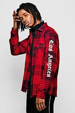 Boohoo Loose Fit Check Shirt With La Print